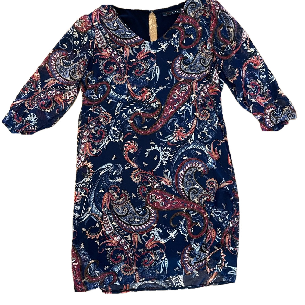 LolaLiza Navy Paisley Chiffon Shift Dress with Full Lining Size 42 / US 12